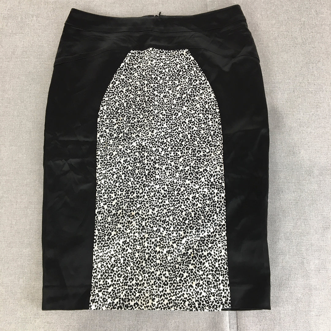 Veronika Maine Womens Pencil Skirt Size 8 Black White Dot Straight Midi