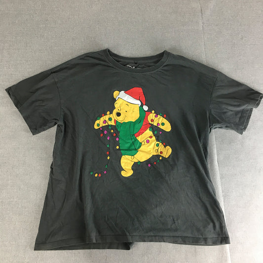 Disney Winnie The Pooh Christmas Womens T-Shirt Size 14 Grey Short Sleeve Top