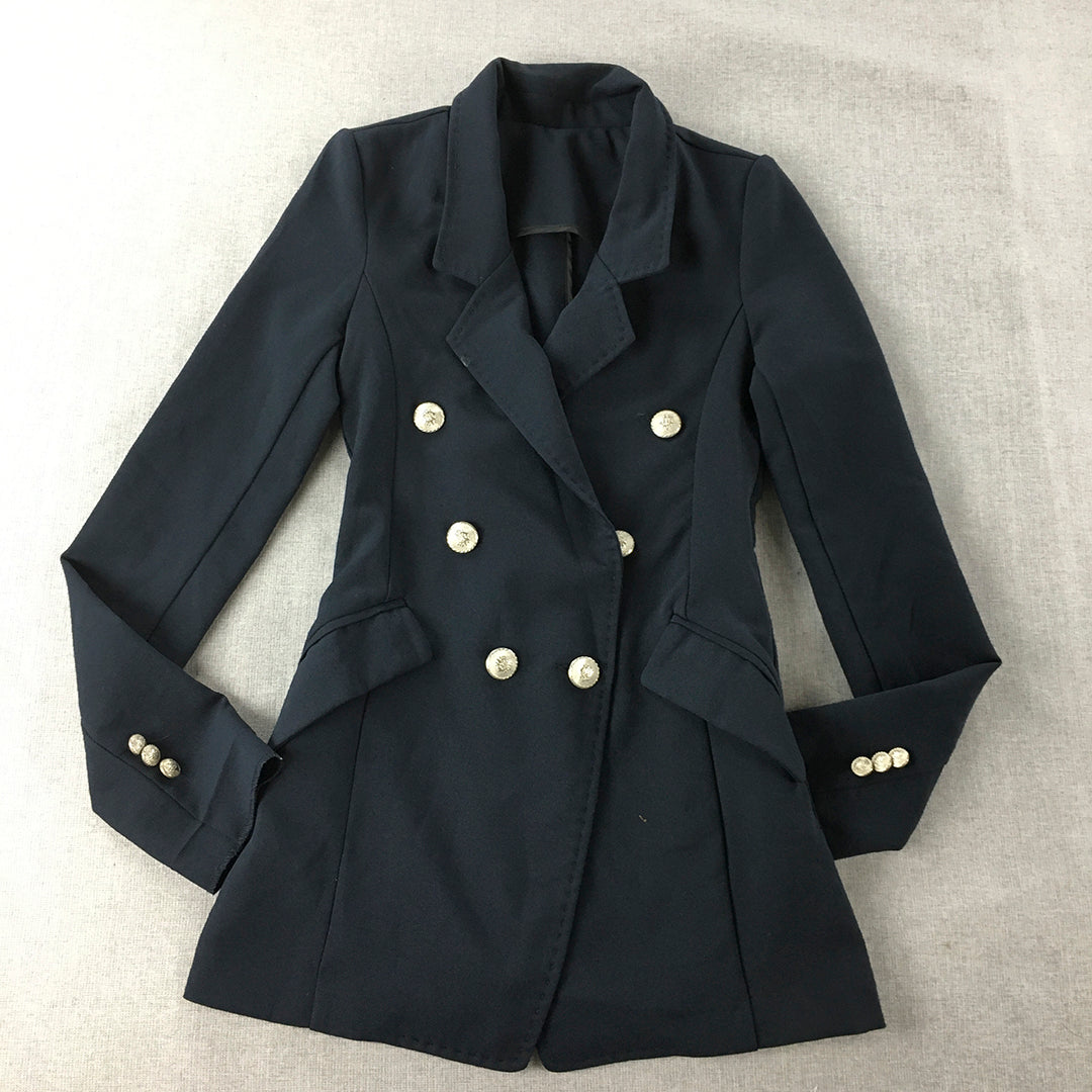 Tera Womens Pea Coat Size S Navy Blue Double Breasted Collared Jacket