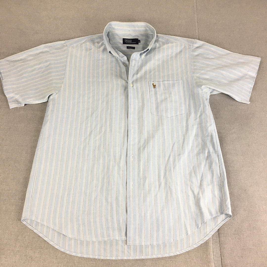 Polo Ralph Lauren Mens Shirt Size XL Blue Striped Logo Pocket Button-Up Collared