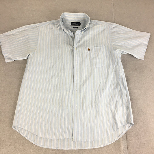 Polo Ralph Lauren Mens Shirt Size XL Blue Striped Logo Pocket Button-Up Collared