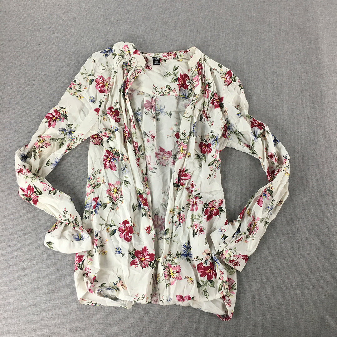 R&B Womens Shirt Size 8 AU White Floral Long Sleeve Button-Up Top