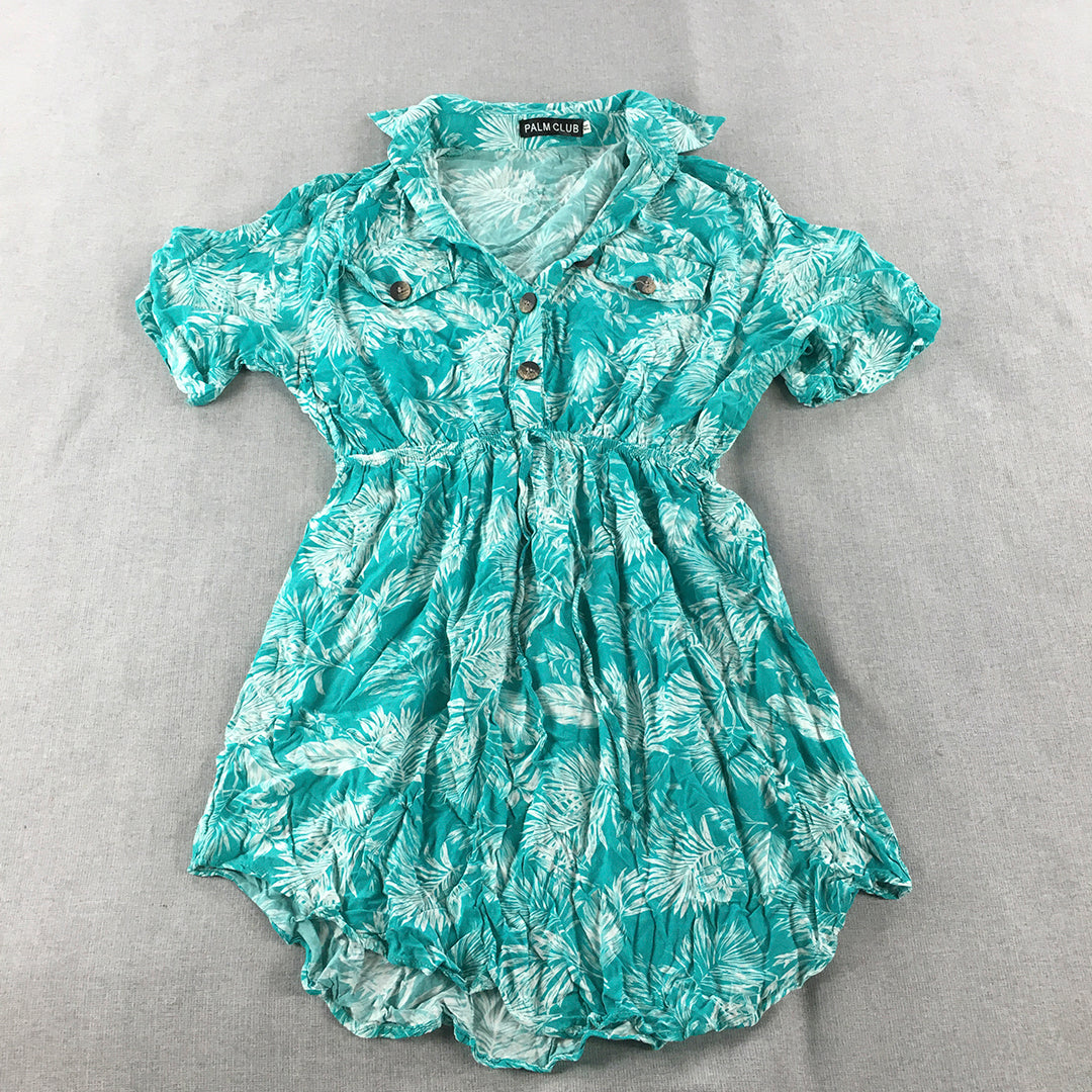 Palm Club Womens Mini Dress Size 14 Blue Hawaiian Fit & Flare Short Sleeve