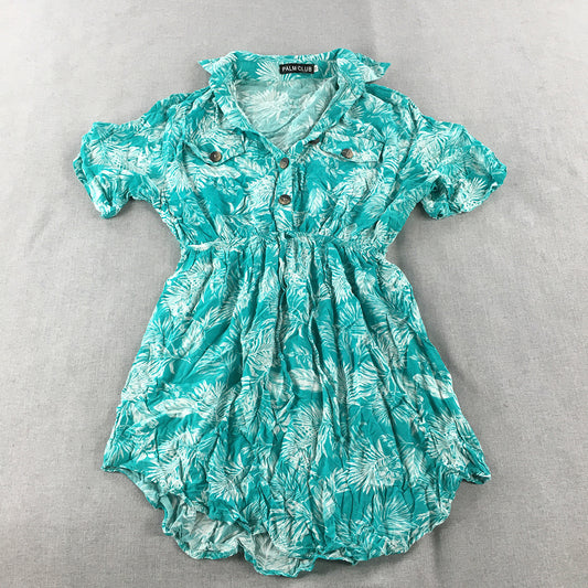 Palm Club Womens Mini Dress Size 14 Blue Hawaiian Fit & Flare Short Sleeve