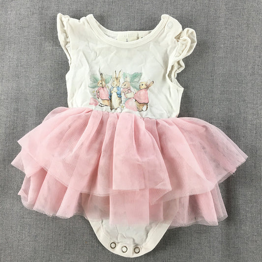 Peter Rabbit Baby Girls Dress Size 000 (0 - 3 Months) White Pink Frilled Tutu