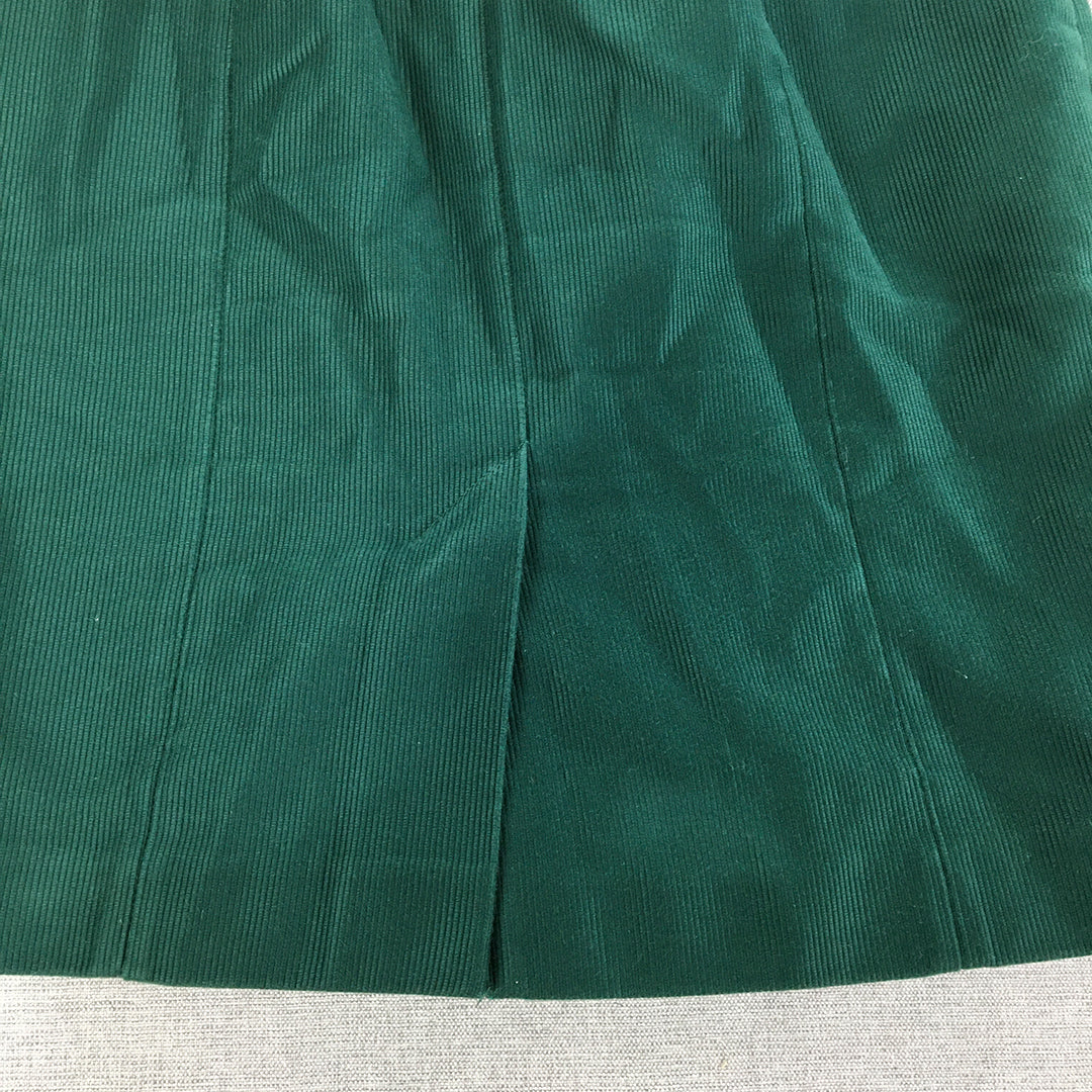 Ojay Womens Corduroy Skirt Size 8 Green A-Line Pockets Midi