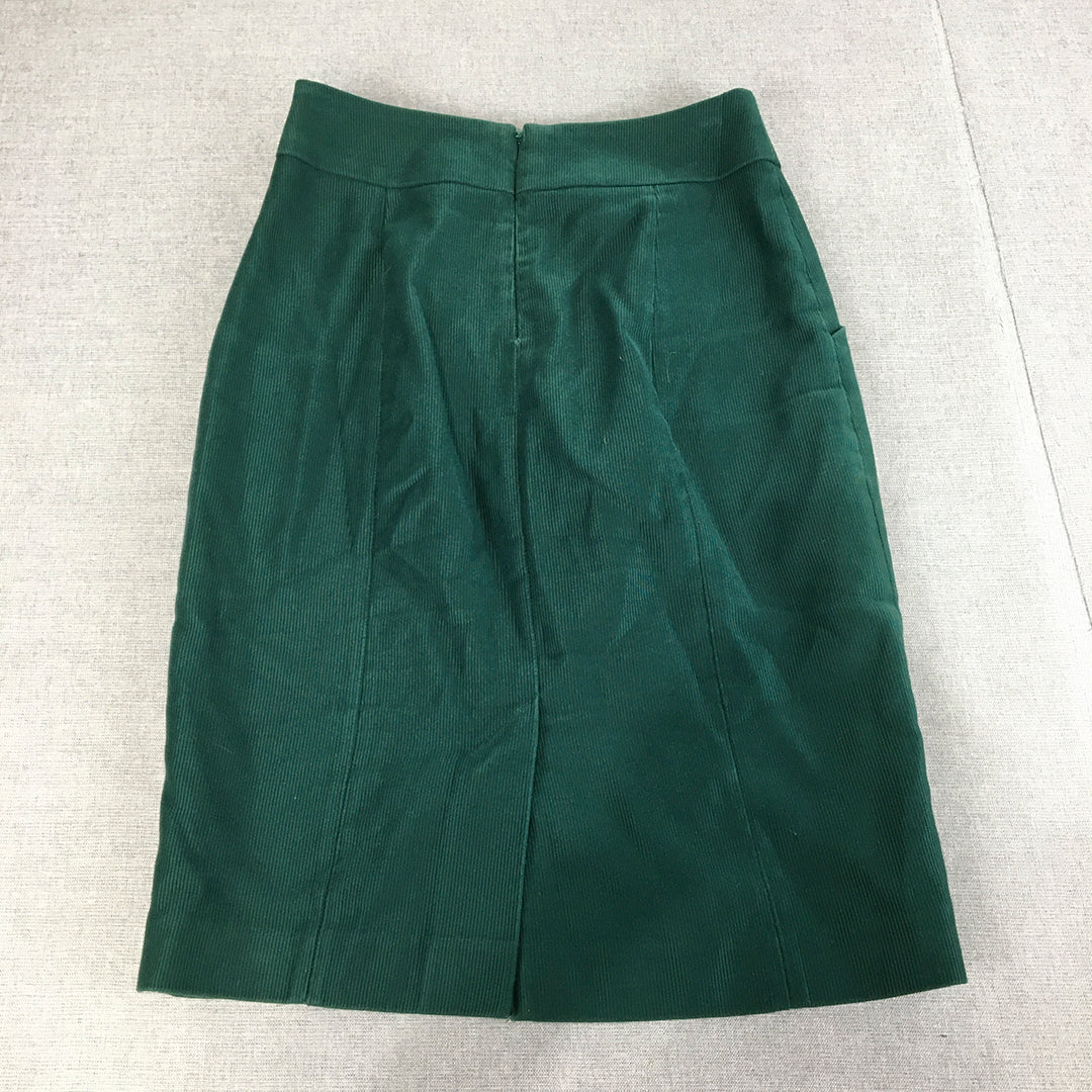 Ojay Womens Corduroy Skirt Size 8 Green A-Line Pockets Midi