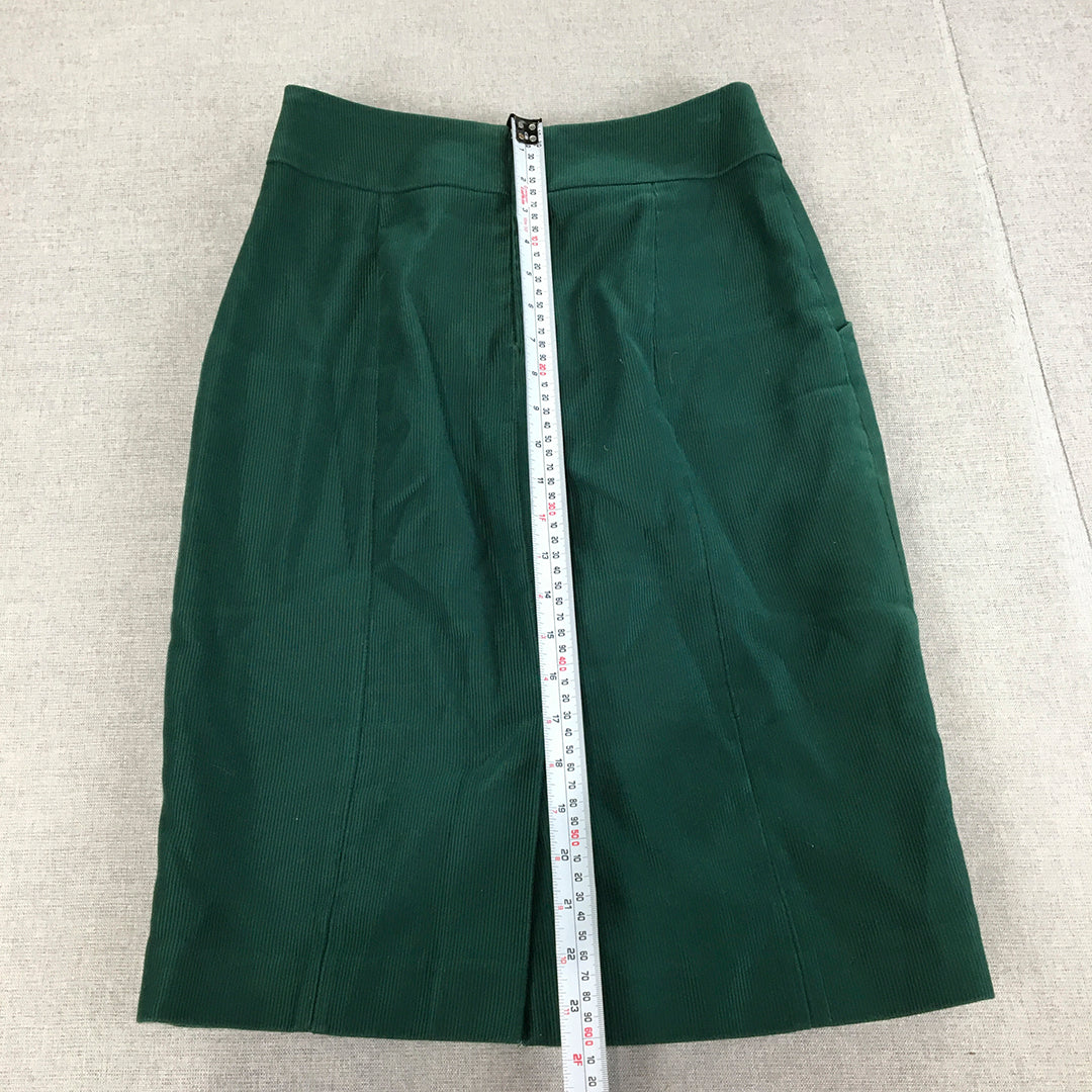 Ojay Womens Corduroy Skirt Size 8 Green A-Line Pockets Midi