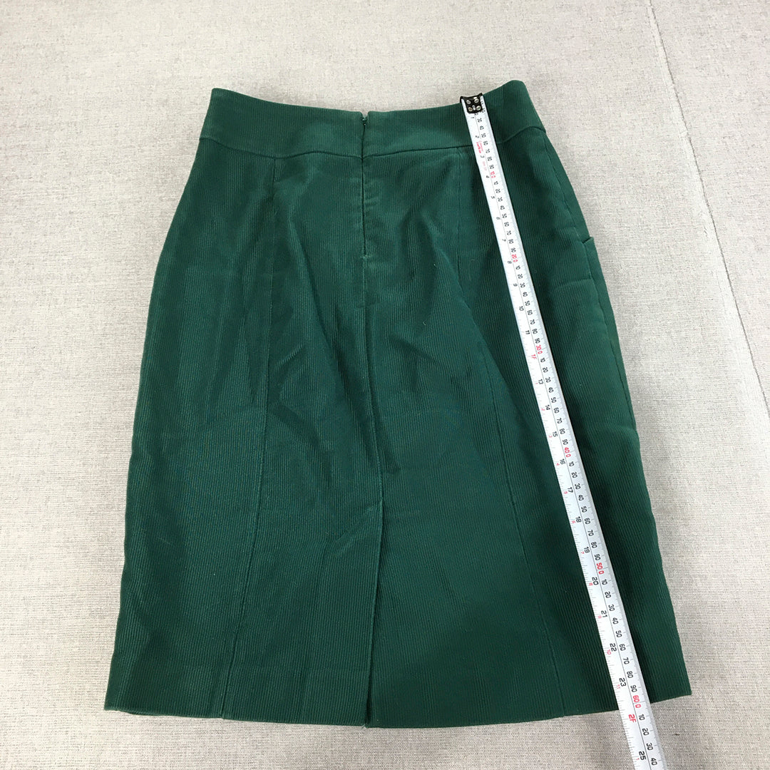 Ojay Womens Corduroy Skirt Size 8 Green A-Line Pockets Midi