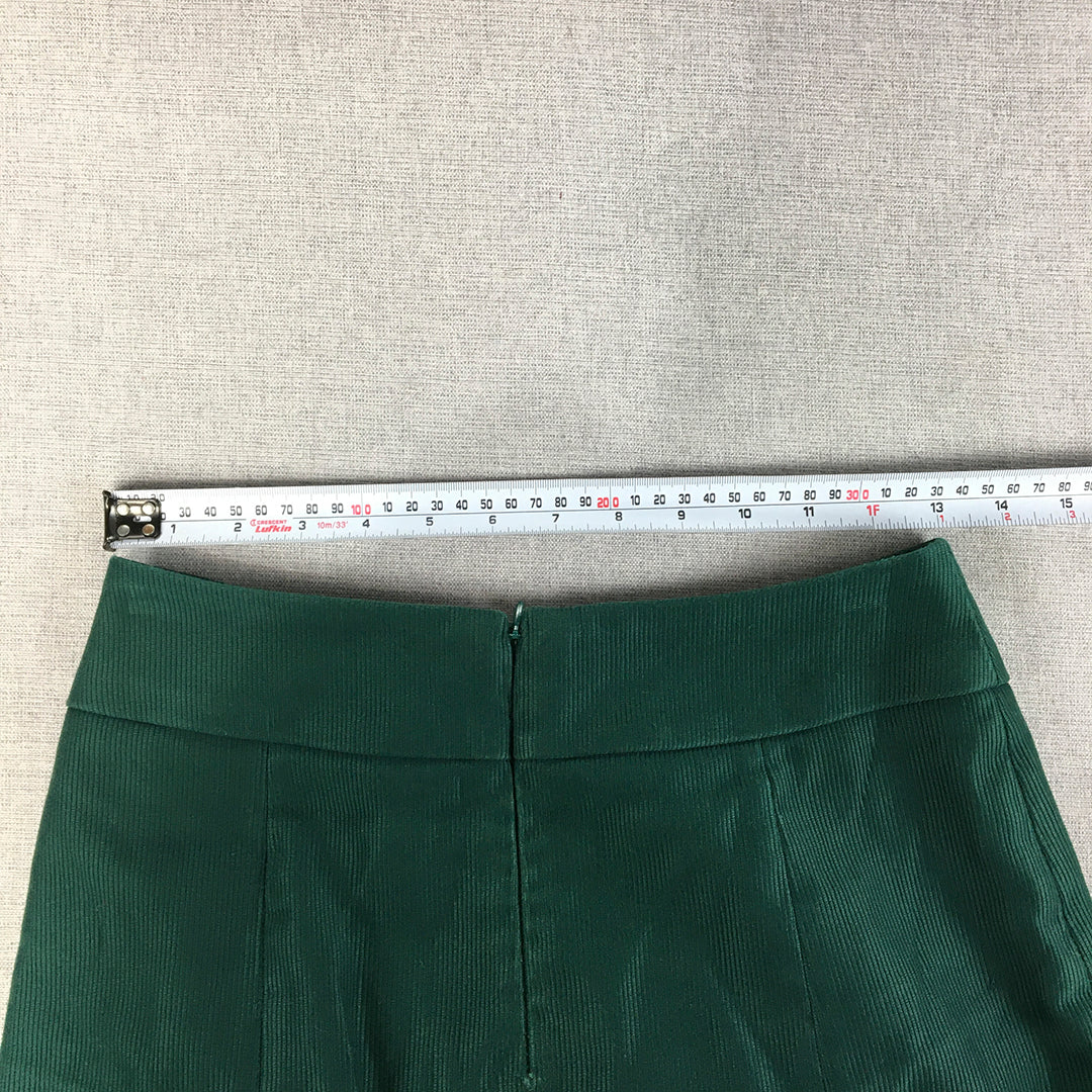 Ojay Womens Corduroy Skirt Size 8 Green A-Line Pockets Midi