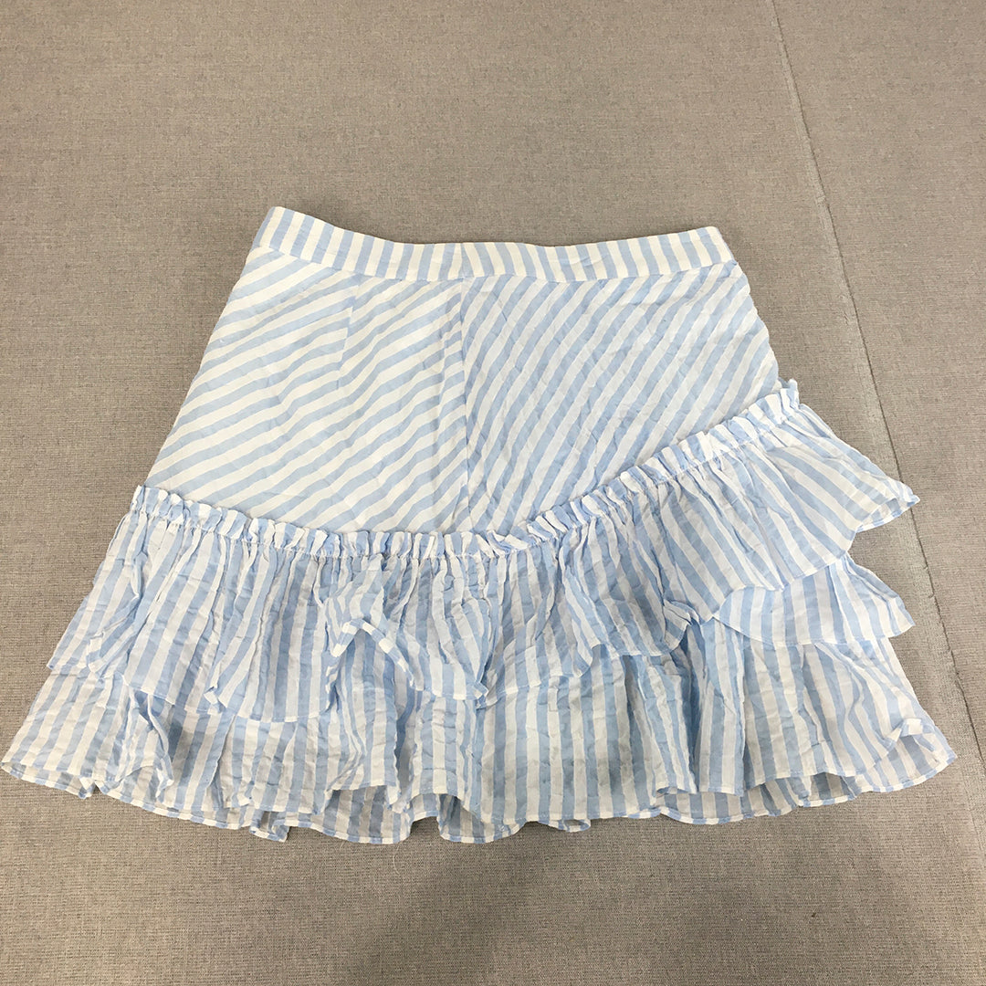 H&M Womens Mini Skirt Size 10 US (AU 14) White Blue Striped Frilled A-Line