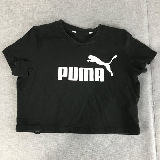 Puma Womens Cropped Top Size M Black Big Logo Short Sleeve T-Shirt