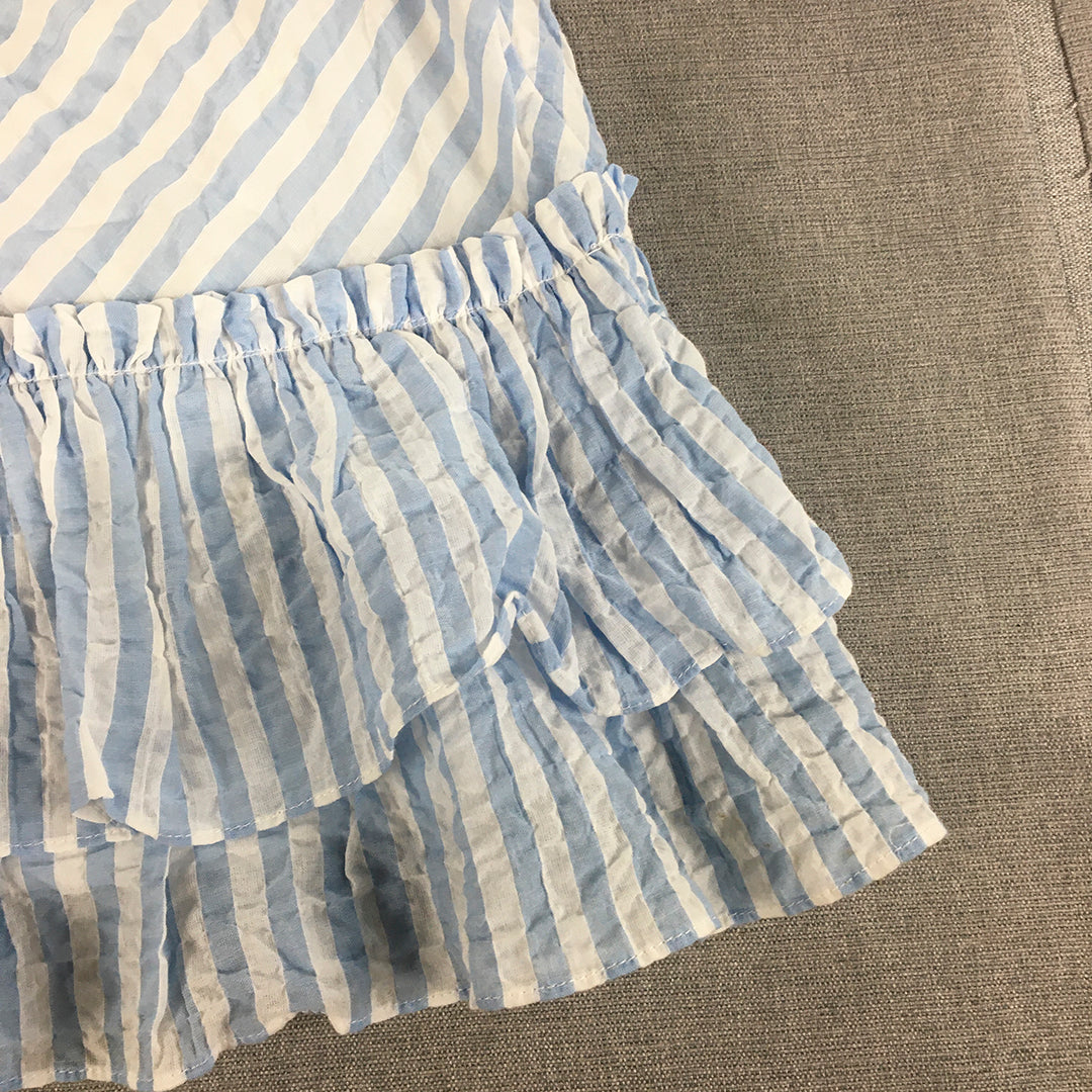 H&M Womens Mini Skirt Size 10 US (AU 14) White Blue Striped Frilled A-Line