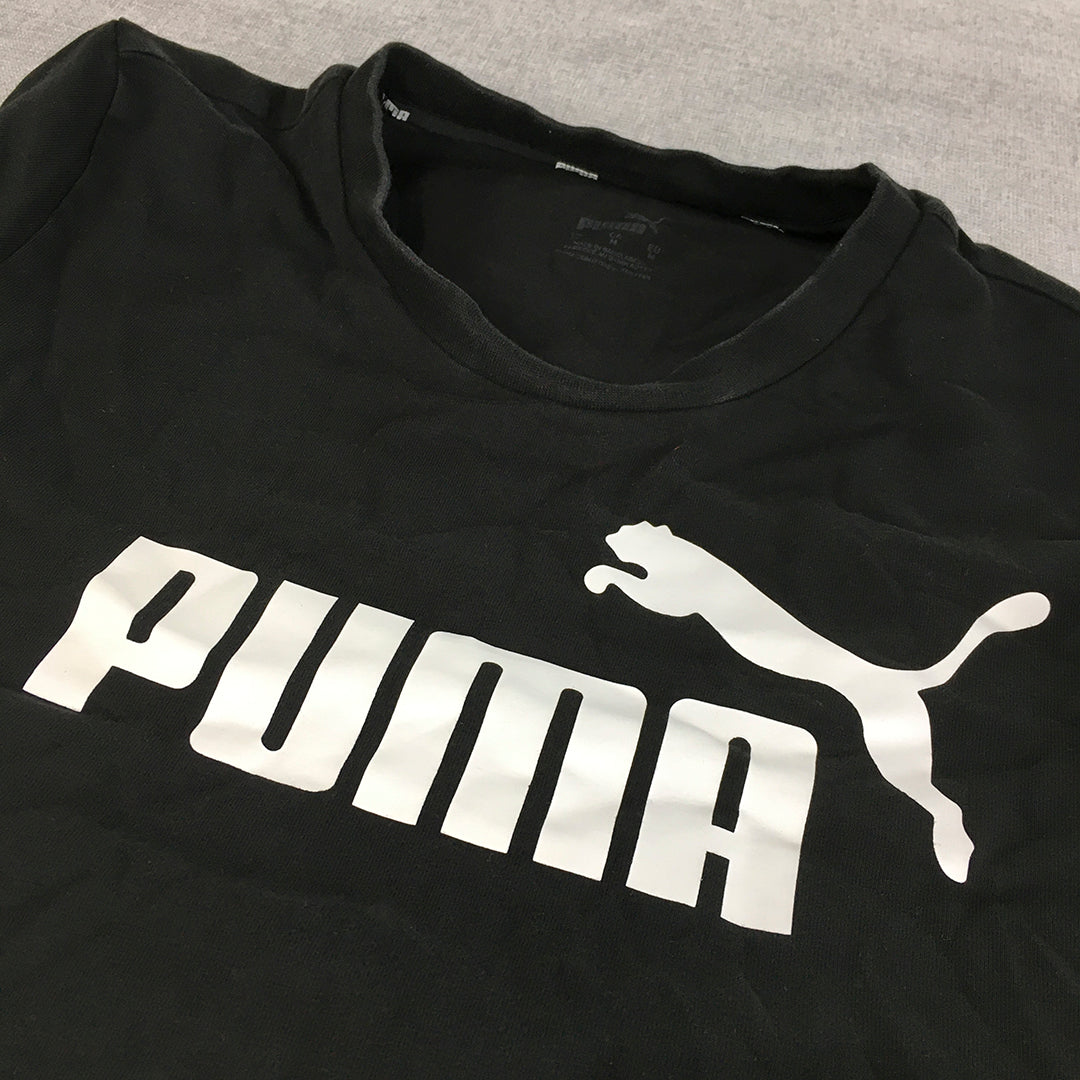 Puma Womens Cropped Top Size M Black Big Logo Short Sleeve T-Shirt