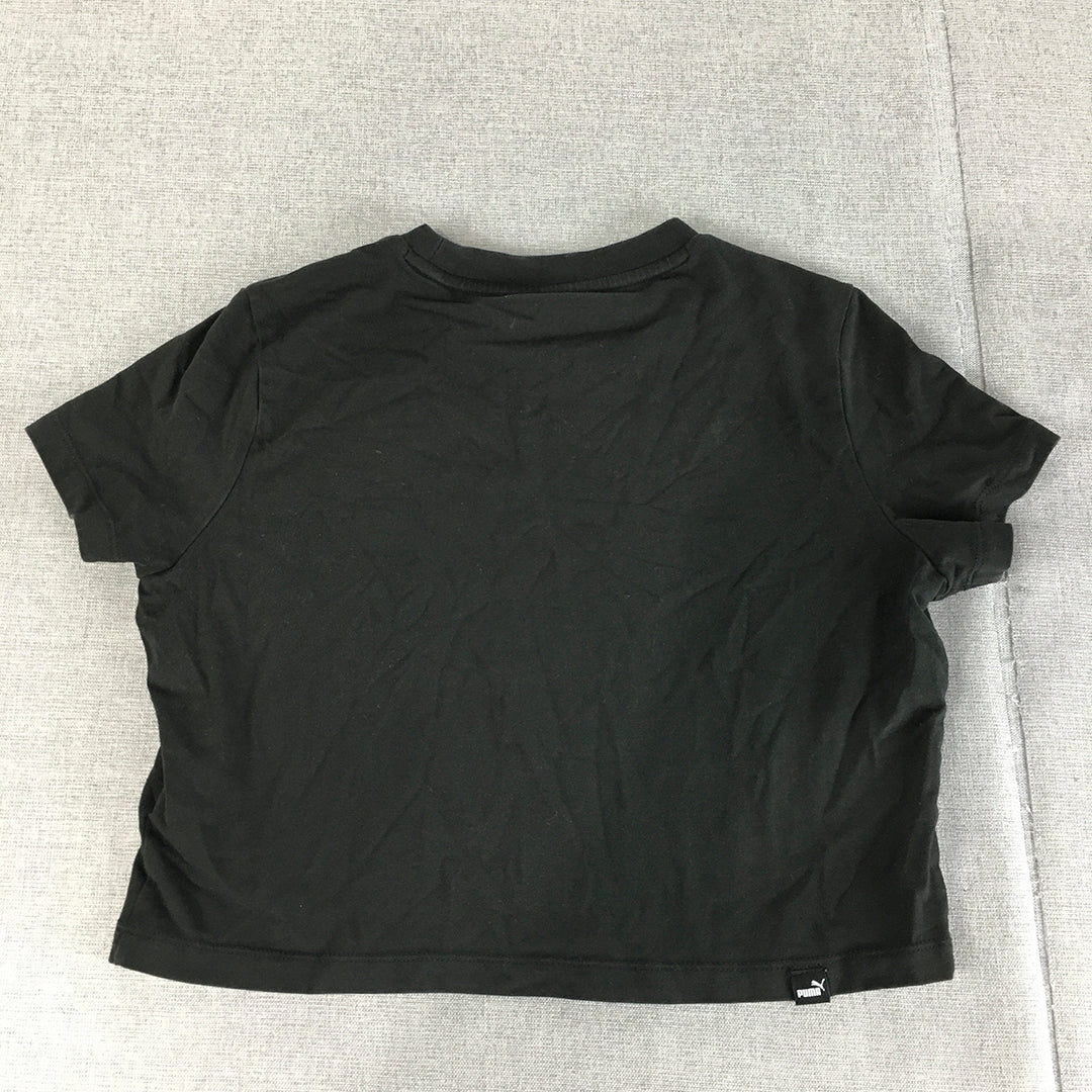 Puma Womens Cropped Top Size M Black Big Logo Short Sleeve T-Shirt