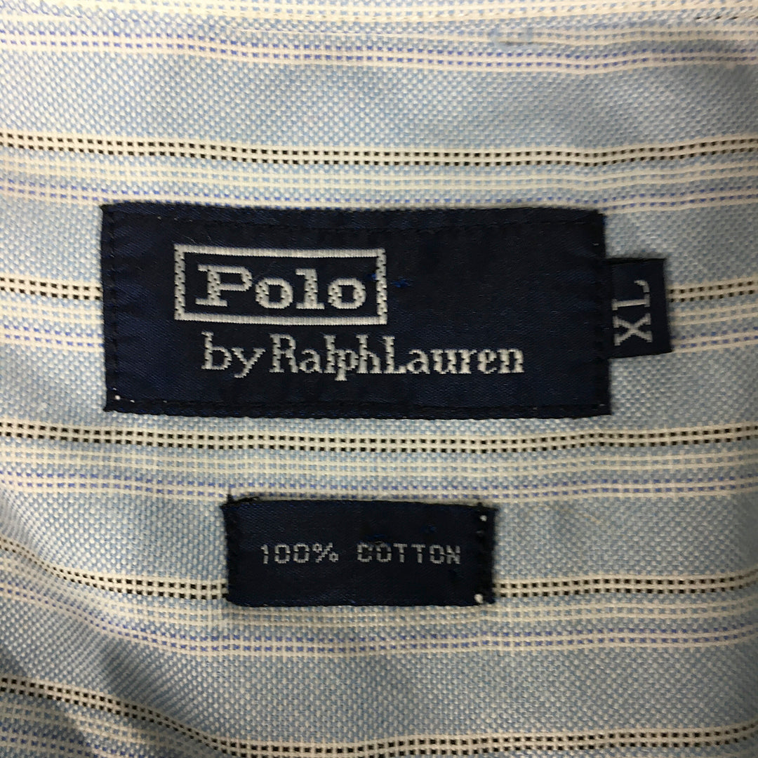 Polo Ralph Lauren Mens Shirt Size XL Blue Striped Logo Pocket Button-Up Collared