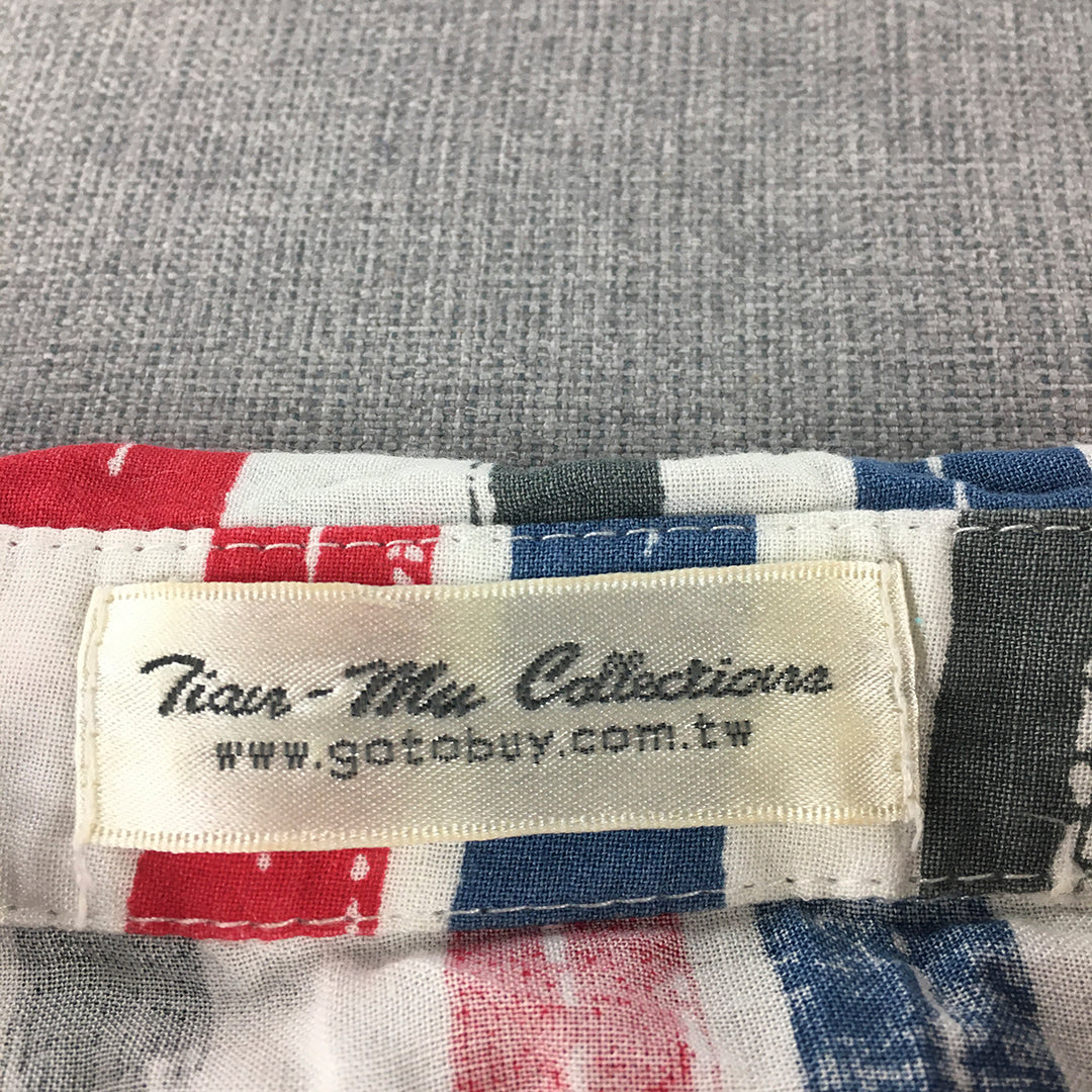 Tian Mu Collections Womens Shirt Size M White Blue Red Striped Button-Up Top