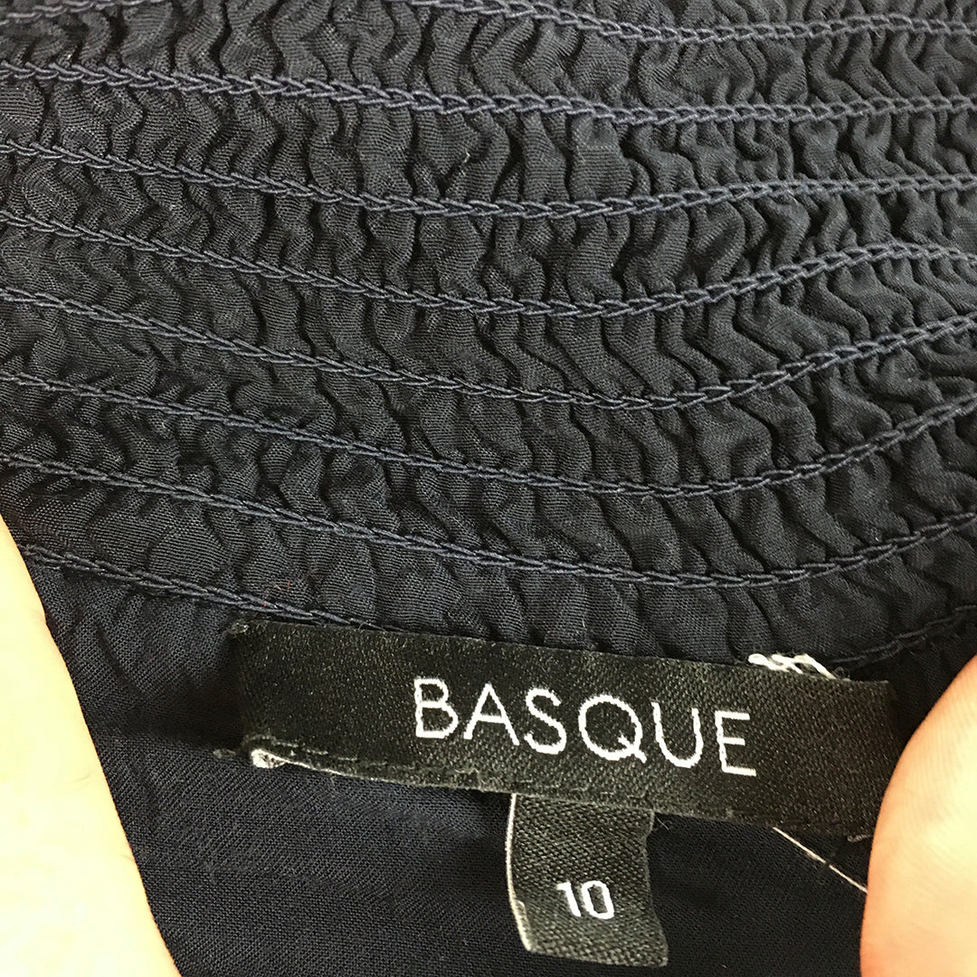 Basque Womens Maxi Skirt Size 10 Navy Blue Pleated A-Line Elastic Waist