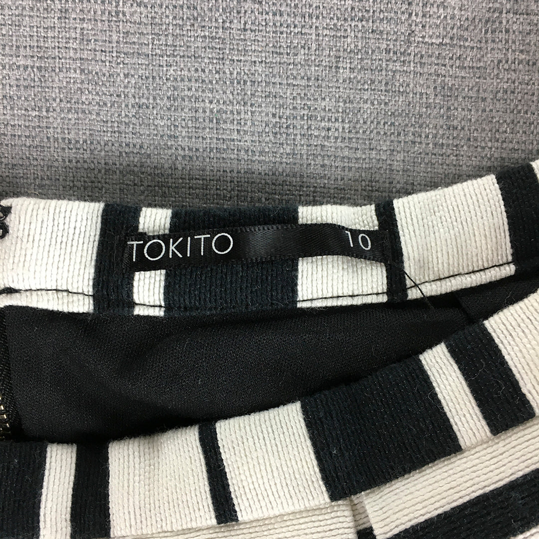 Tokito Womens Skirt Size 10 White Black Striped Pleated A-Line