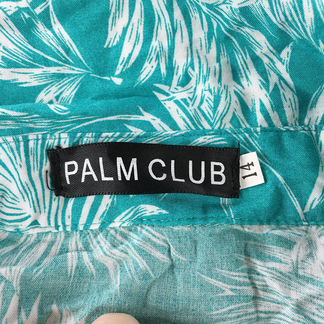 Palm Club Womens Mini Dress Size 14 Blue Hawaiian Fit & Flare Short Sleeve