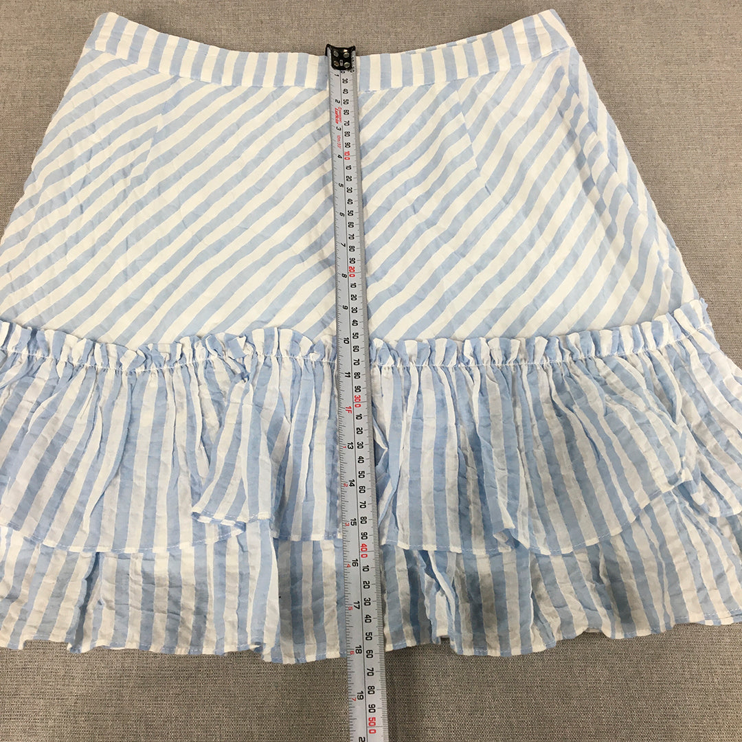 H&M Womens Mini Skirt Size 10 US (AU 14) White Blue Striped Frilled A-Line