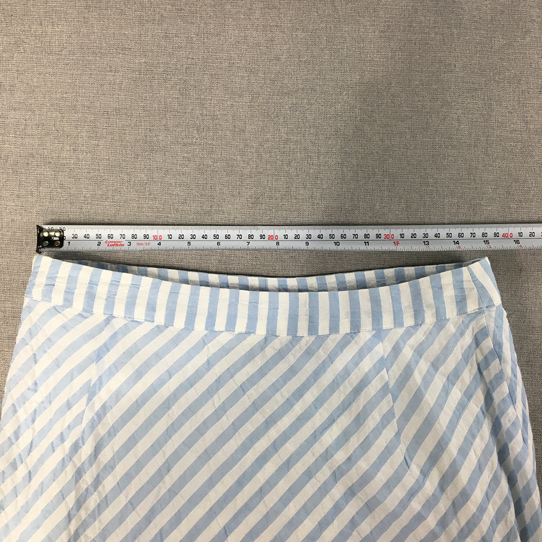 H&M Womens Mini Skirt Size 10 US (AU 14) White Blue Striped Frilled A-Line