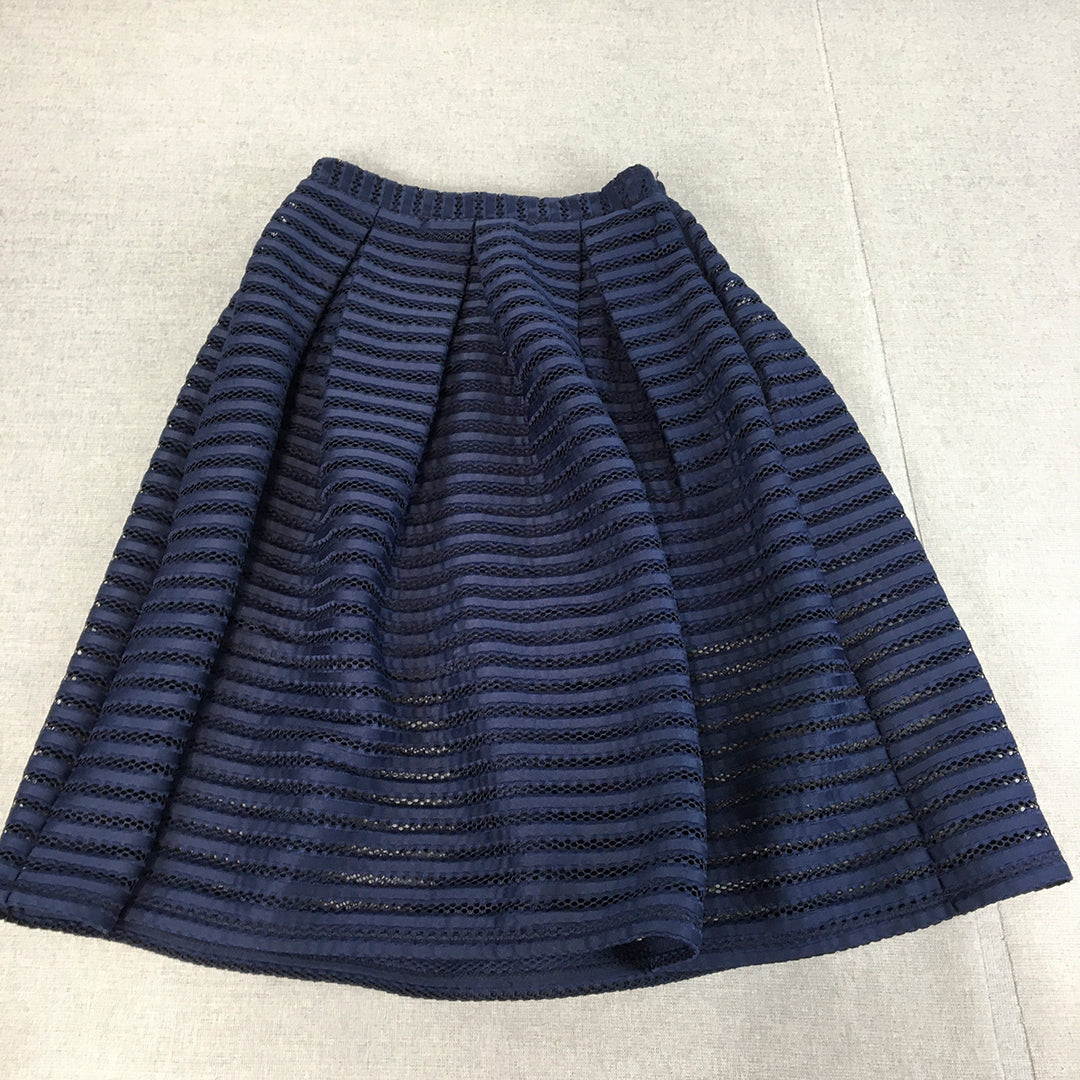 Forever New Womens A-Line Skirt Size 8 Navy Blue Pleated Elastic Waist