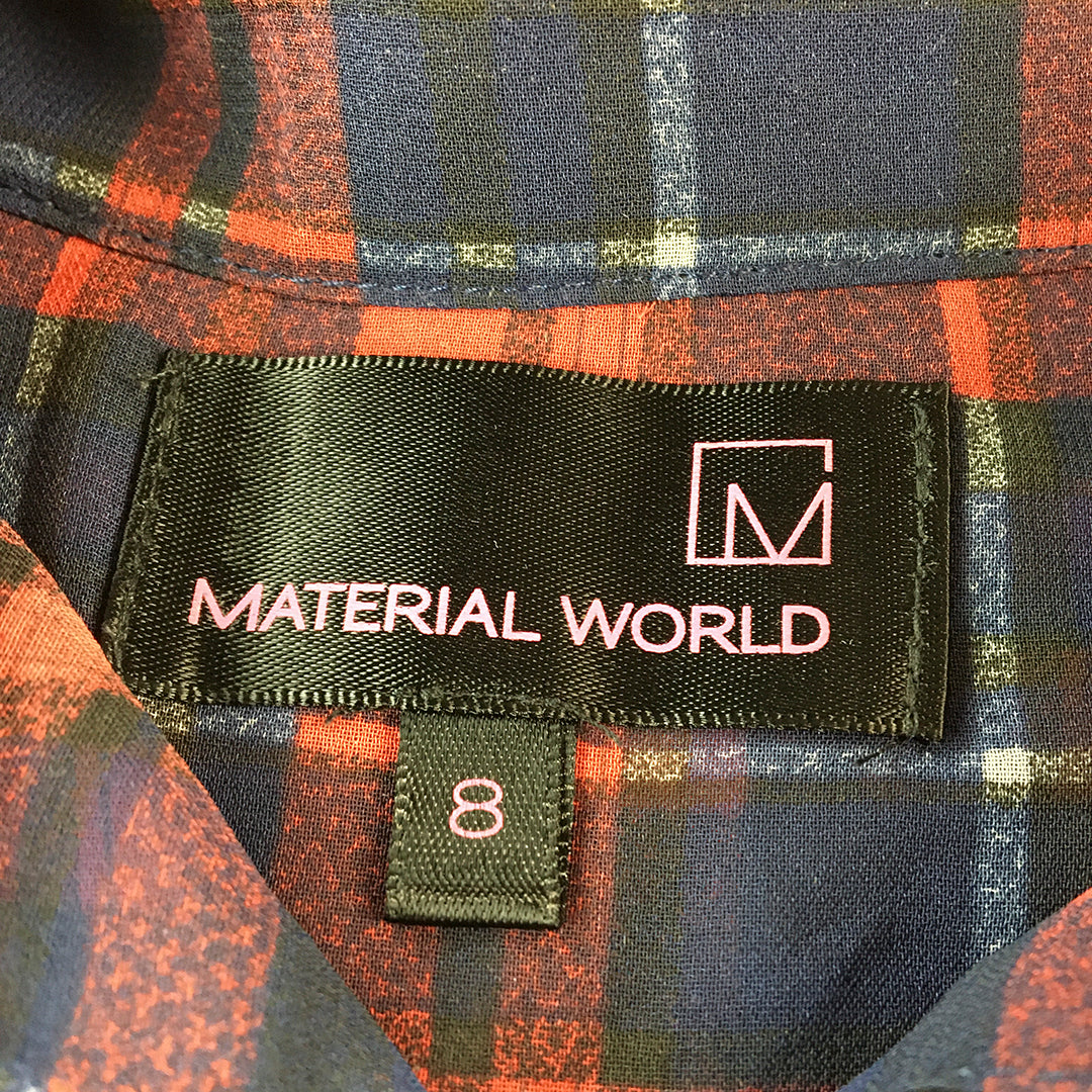 Material World Womens Shirt Size 8 Red Blue Checkered Button-Up Collared