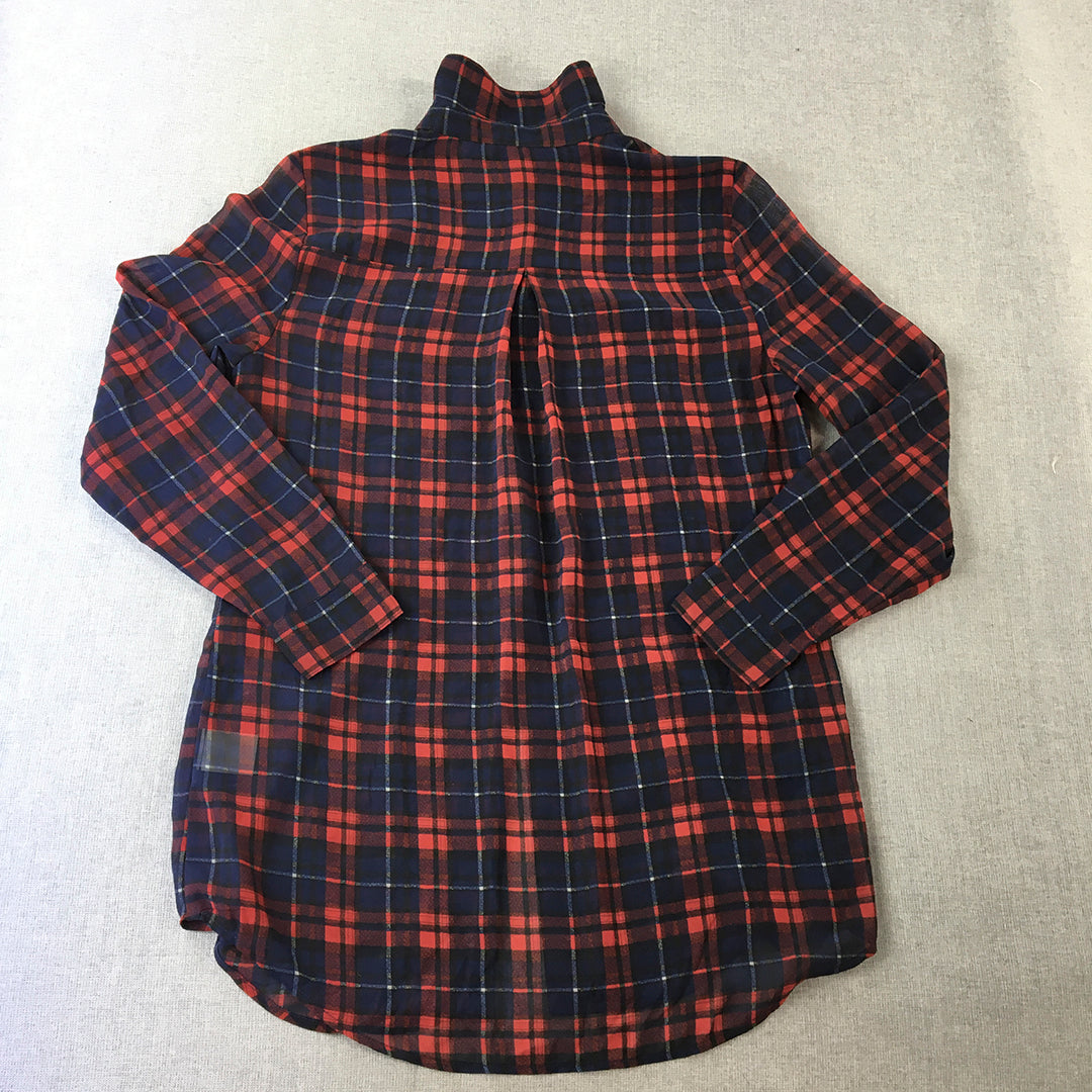 Material World Womens Shirt Size 8 Red Blue Checkered Button-Up Collared