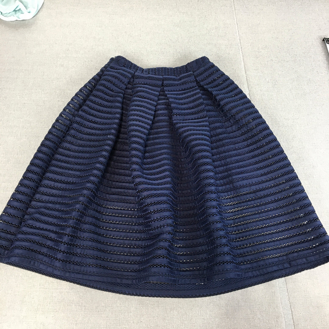 Forever New Womens A-Line Skirt Size 8 Navy Blue Pleated Elastic Waist