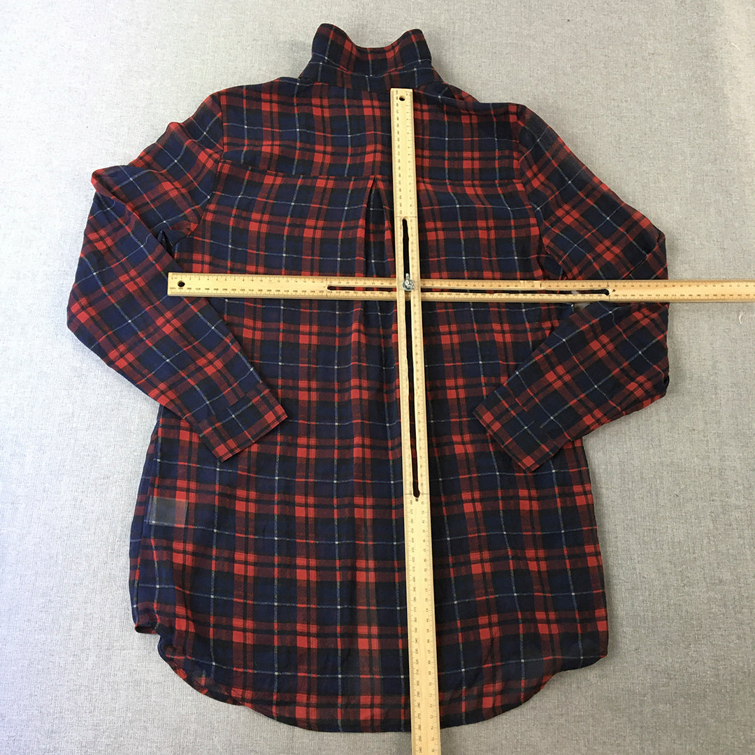 Material World Womens Shirt Size 8 Red Blue Checkered Button-Up Collared