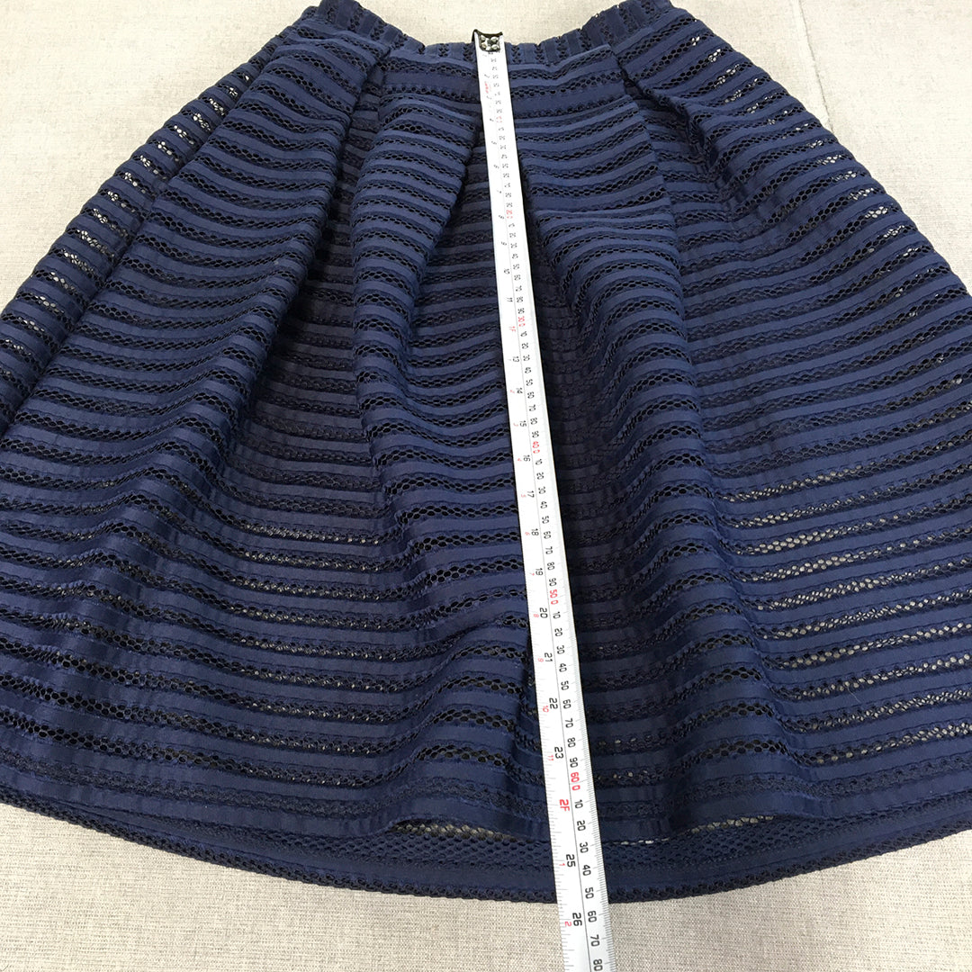 Forever New Womens A-Line Skirt Size 8 Navy Blue Pleated Elastic Waist