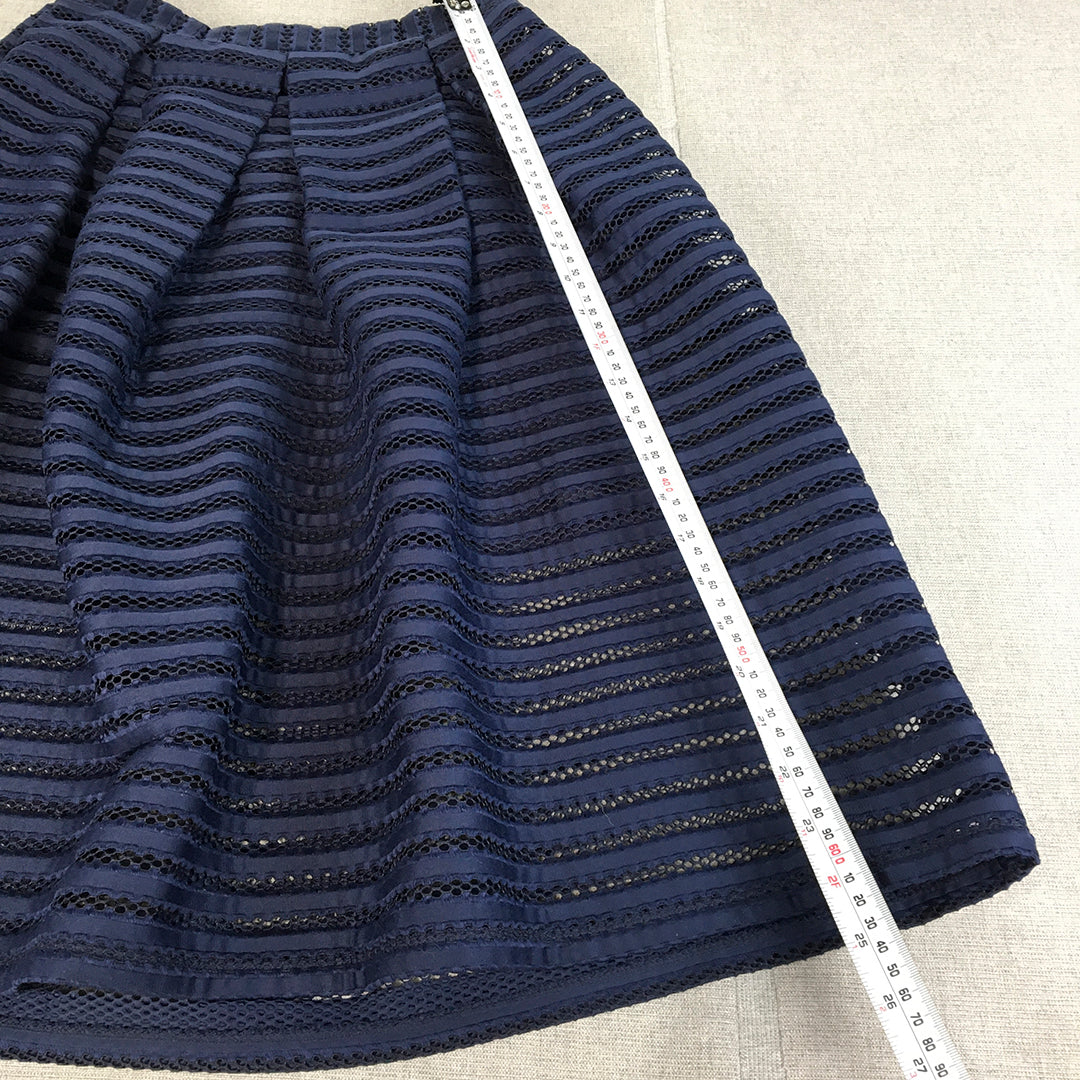 Forever New Womens A-Line Skirt Size 8 Navy Blue Pleated Elastic Waist