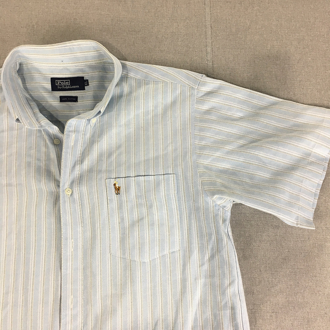 Polo Ralph Lauren Mens Shirt Size XL Blue Striped Logo Pocket Button-Up Collared