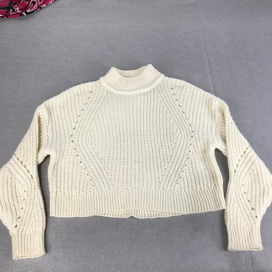 H&M Womens Wool Sweater Size XS White Mock Neck Knit Jumper