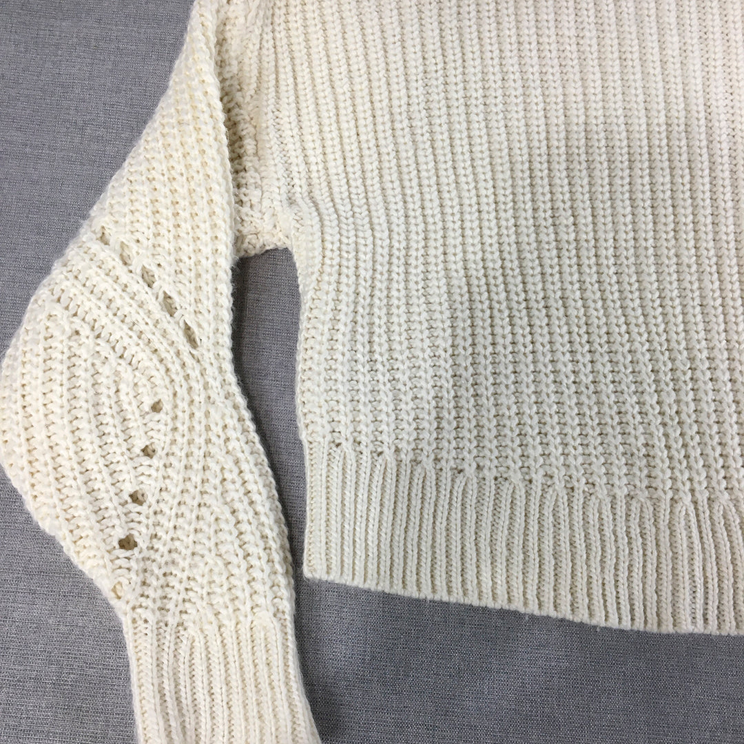 H&M Womens Wool Sweater Size XS White Mock Neck Knit Jumper