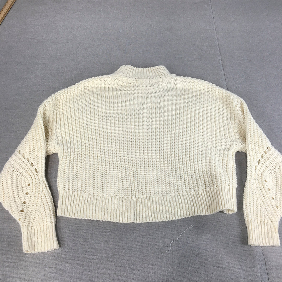 H&M Womens Wool Sweater Size XS White Mock Neck Knit Jumper