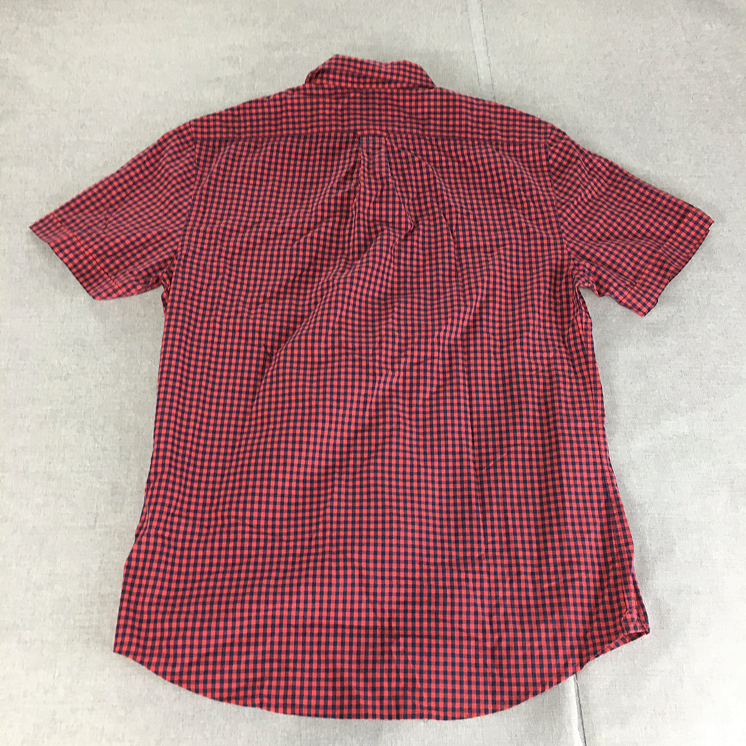 Sportscraft Mens Shirt Size M Red Checkered Tapered Fit Short Sleeve Button-Up