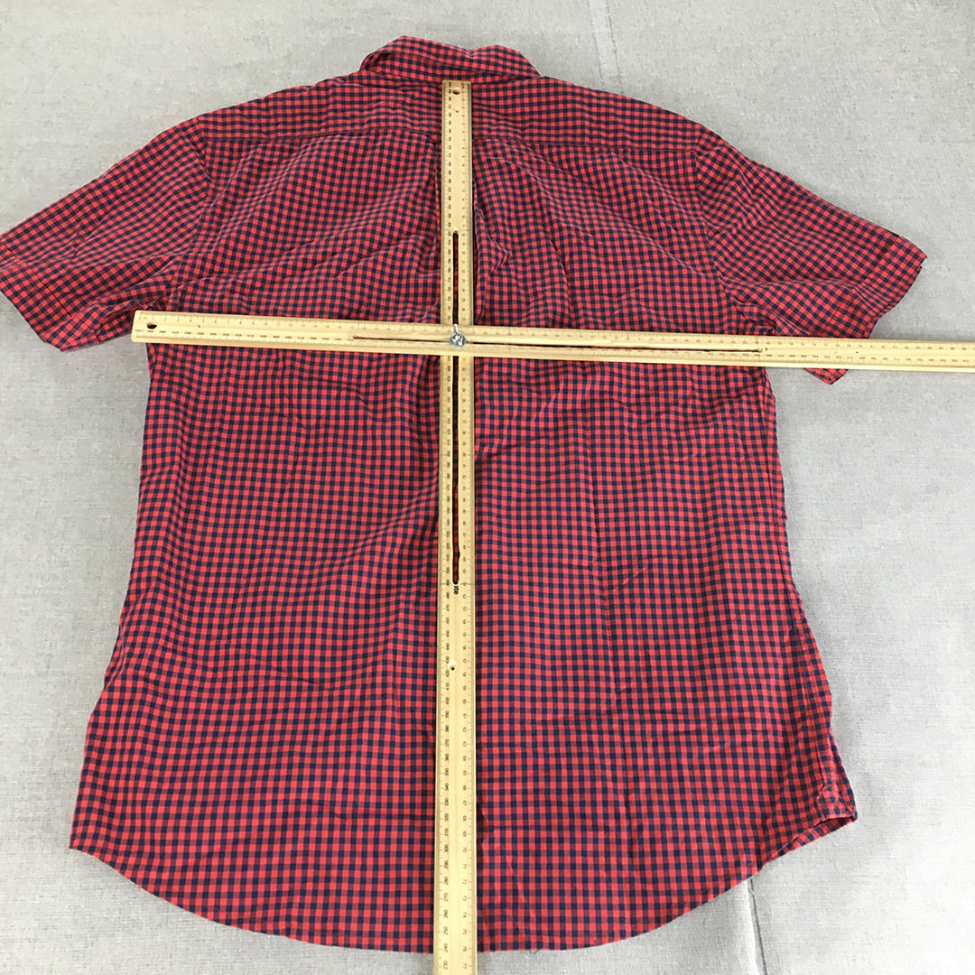 Sportscraft Mens Shirt Size M Red Checkered Tapered Fit Short Sleeve Button-Up