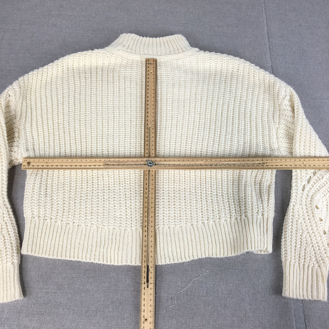 H&M Womens Wool Sweater Size XS White Mock Neck Knit Jumper