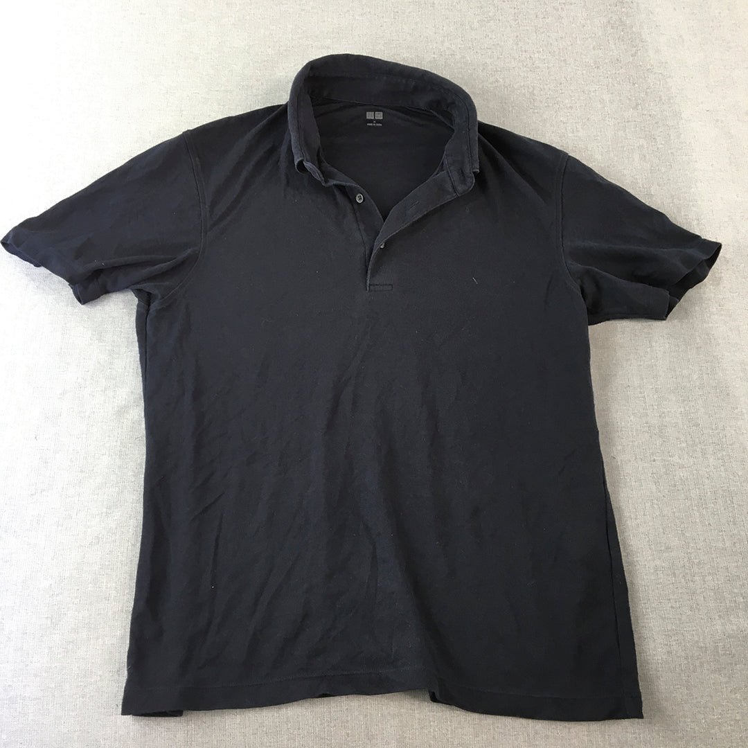 Uniqlo AIRism Mens Polo Shirt Size M Navy Blue Collared Short Sleeve Rugby