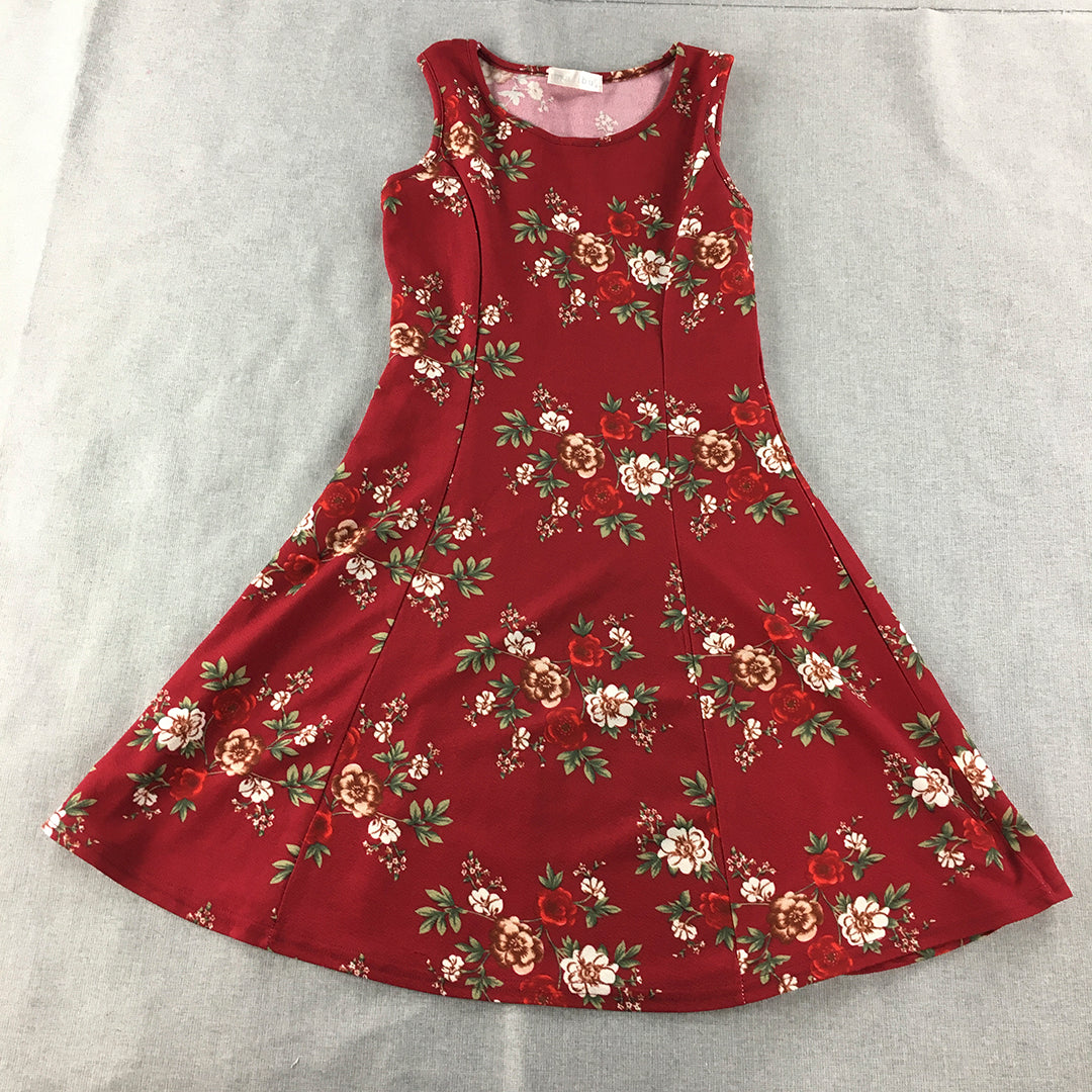 Malibu Womens Mini Dress Size 8 Red Floral A-Line Sleeveless