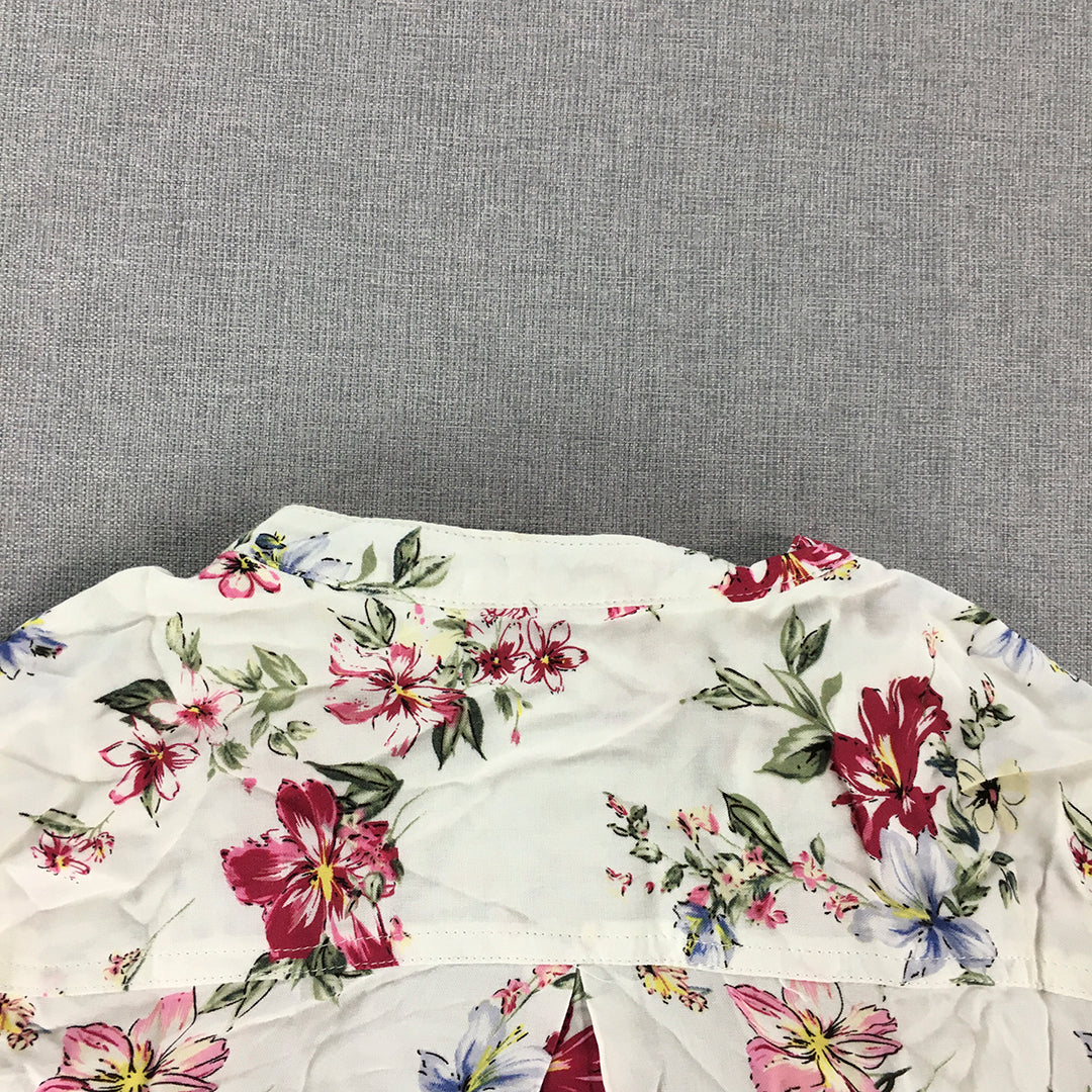 R&B Womens Shirt Size 8 AU White Floral Long Sleeve Button-Up Top