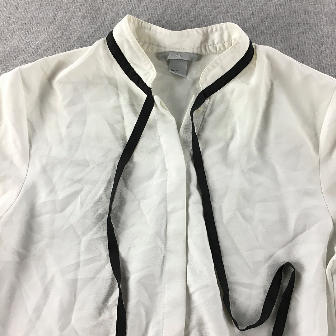 H&M Womens Shirt Size 2 White Long Sleeve Button-Up