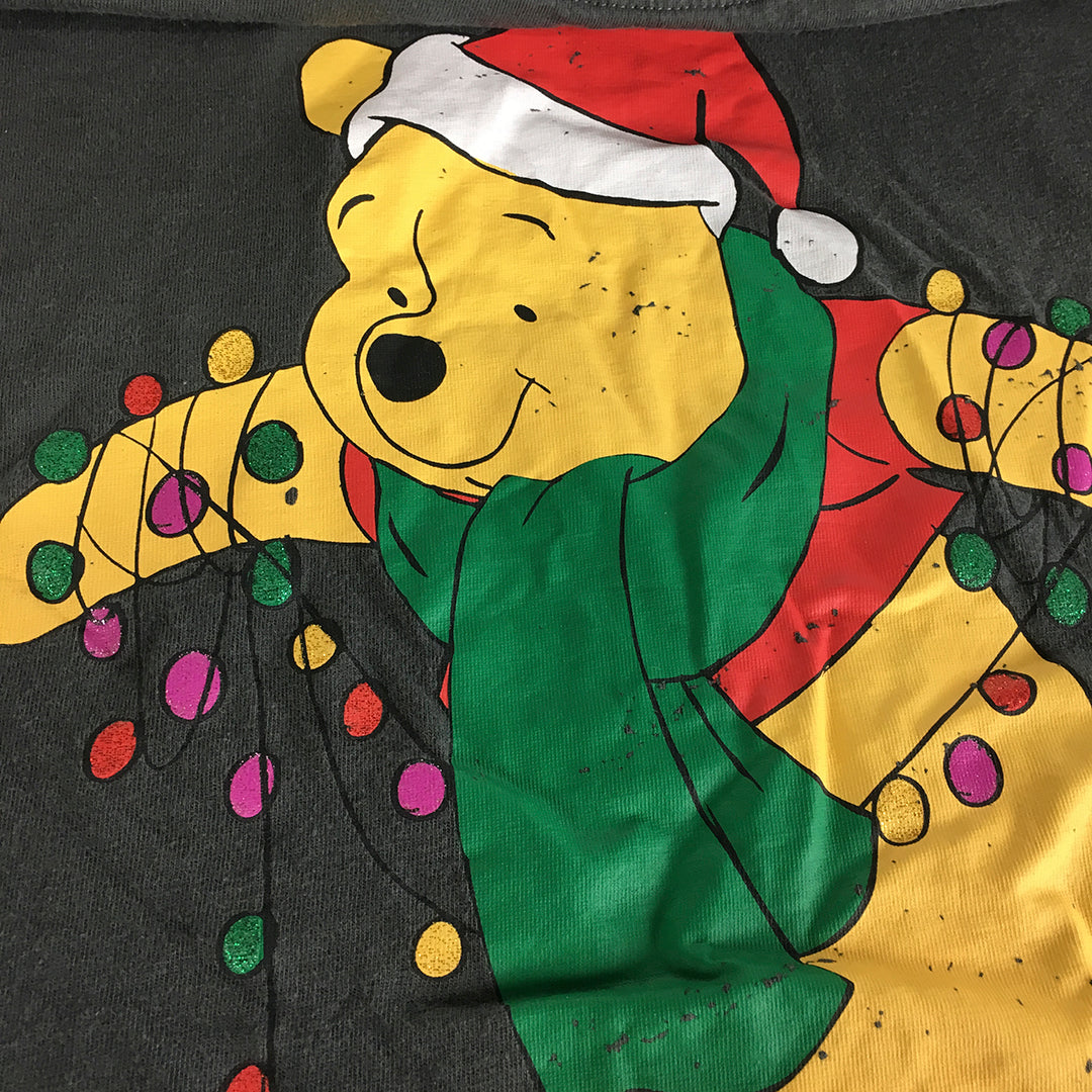 Disney Winnie The Pooh Christmas Womens T-Shirt Size 14 Grey Short Sleeve Top