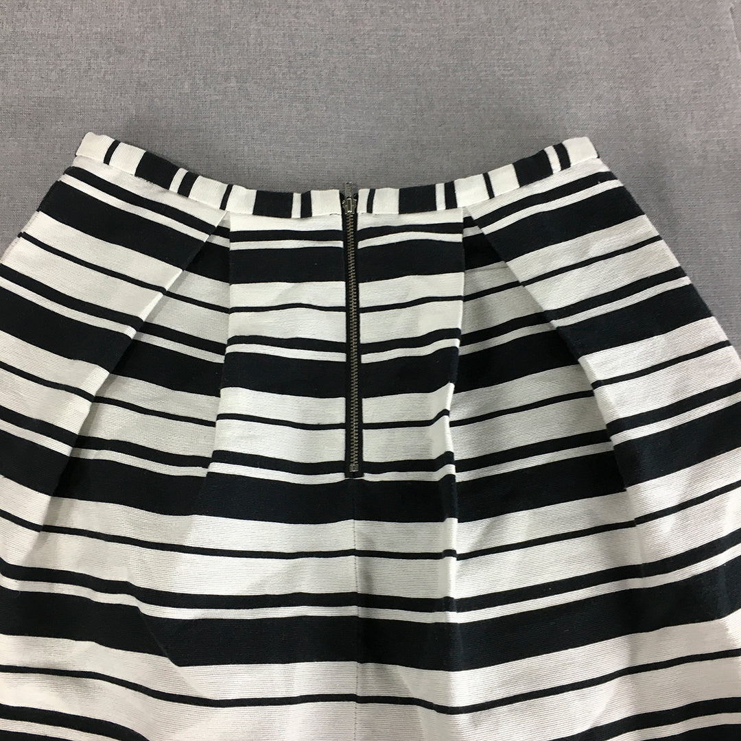 Tokito Womens Skirt Size 10 White Black Striped Pleated A-Line