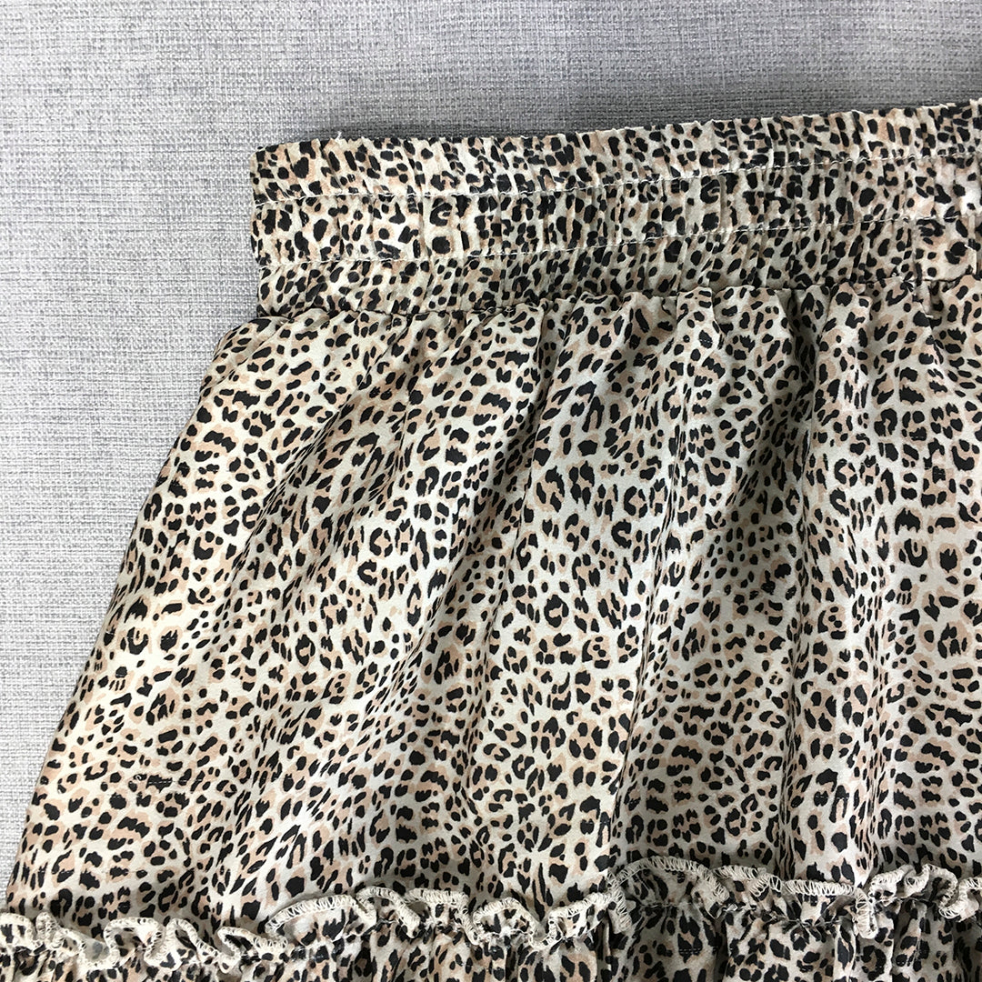 Showpo Womens Mini Skirt Size 14 Brown Cheetah Print Elastic Waist