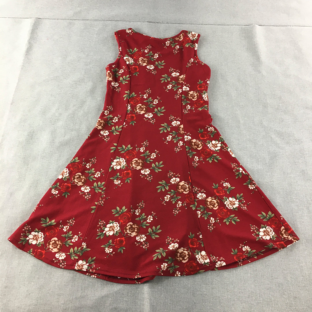 Malibu Womens Mini Dress Size 8 Red Floral A-Line Sleeveless