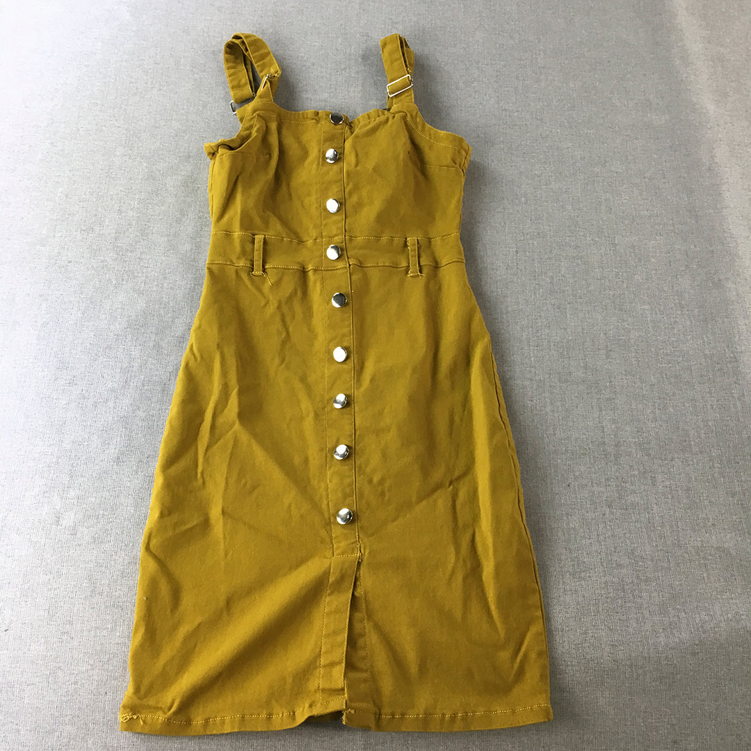 Valleygirl Womens Overall Dress Size 10 Mustard Yellow Mini Sleeveless