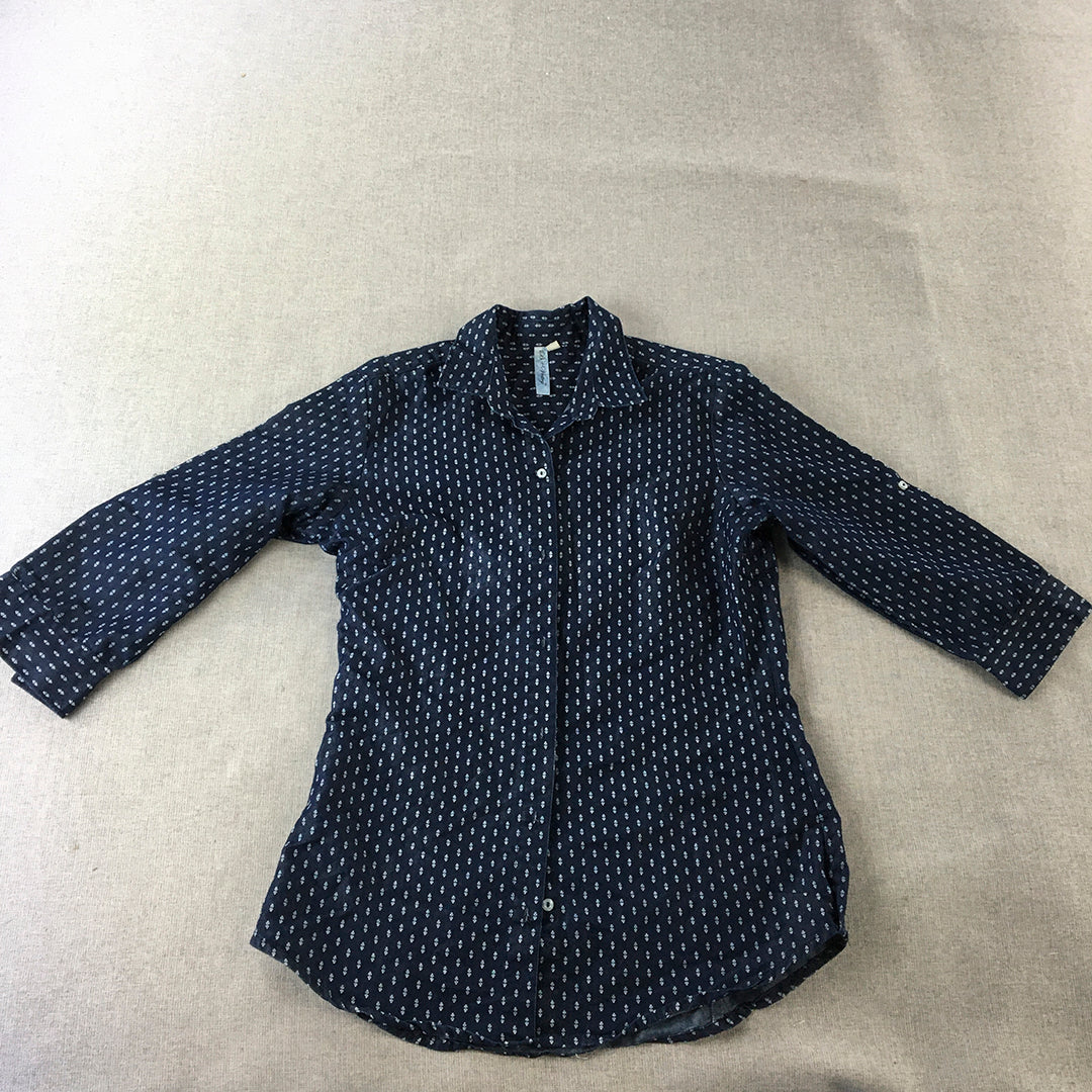 B + Vestry Womens Top Size XL Navy Blue Long Sleeve Button-Up Shirt